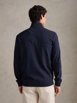 Mens Luxe Double Horsemen Zip Through Funnel Sweatshirt Dark Sapphire Navy / White DHM