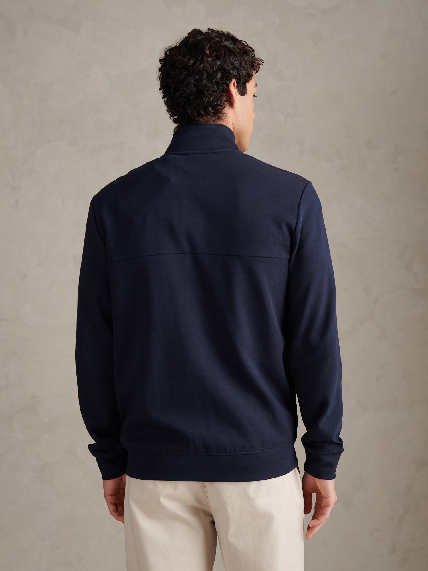Mens Luxe Double Horsemen Zip Through Funnel Sweatshirt Dark Sapphire Navy / White DHM