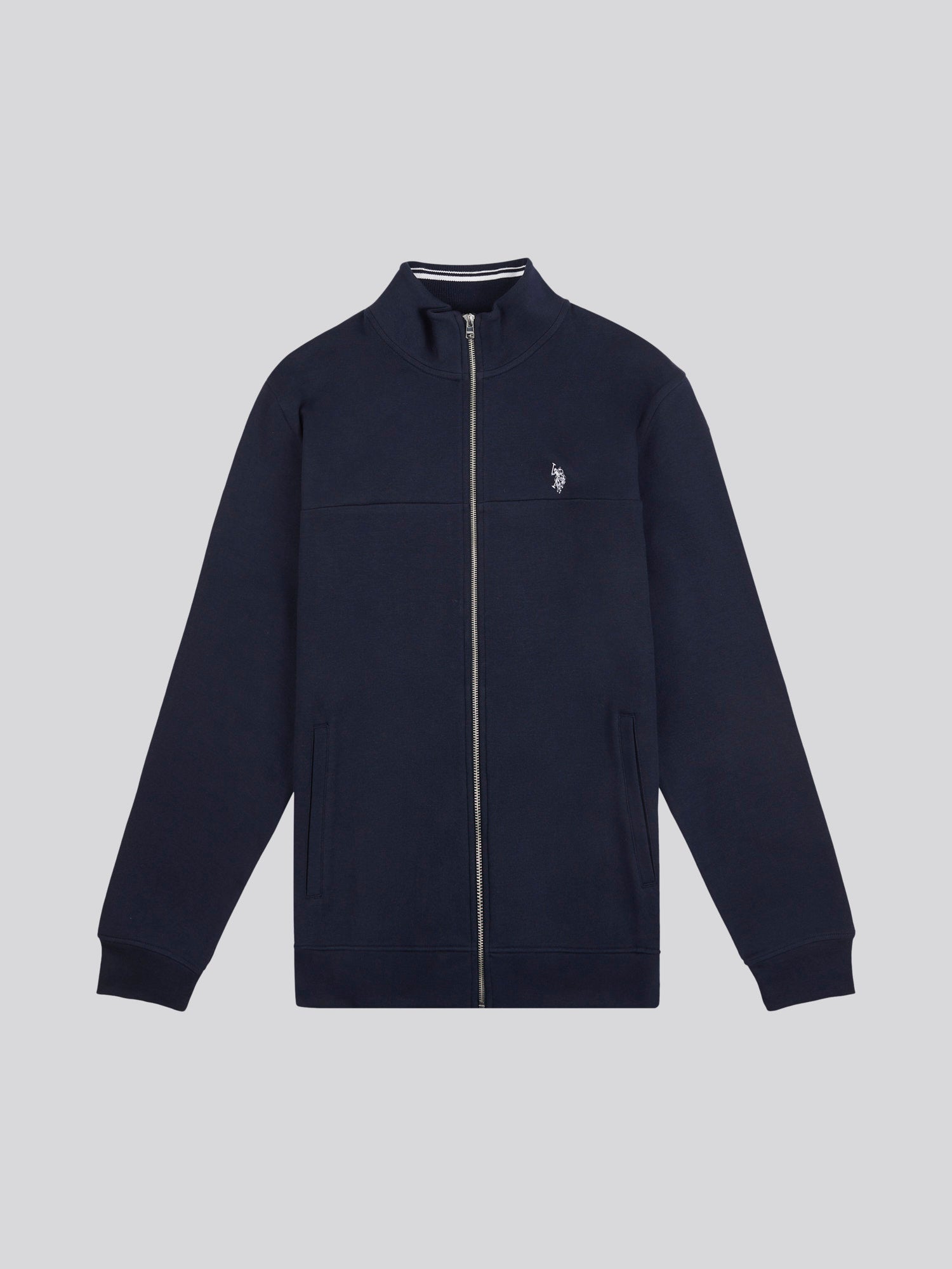 Mens Luxe Double Horsemen Zip Through Funnel Sweatshirt Dark Sapphire Navy / White DHM
