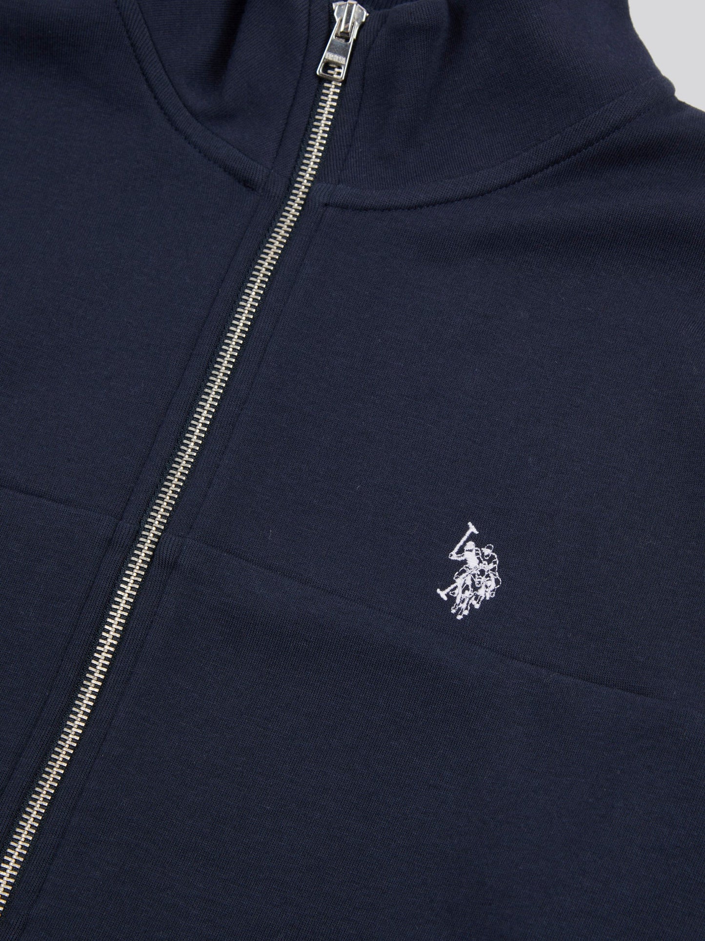 Mens Luxe Double Horsemen Zip Through Funnel Sweatshirt Dark Sapphire Navy / White DHM