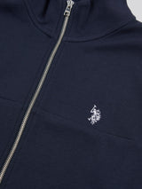 Mens Luxe Double Horsemen Zip Through Funnel Sweatshirt Dark Sapphire Navy / White DHM