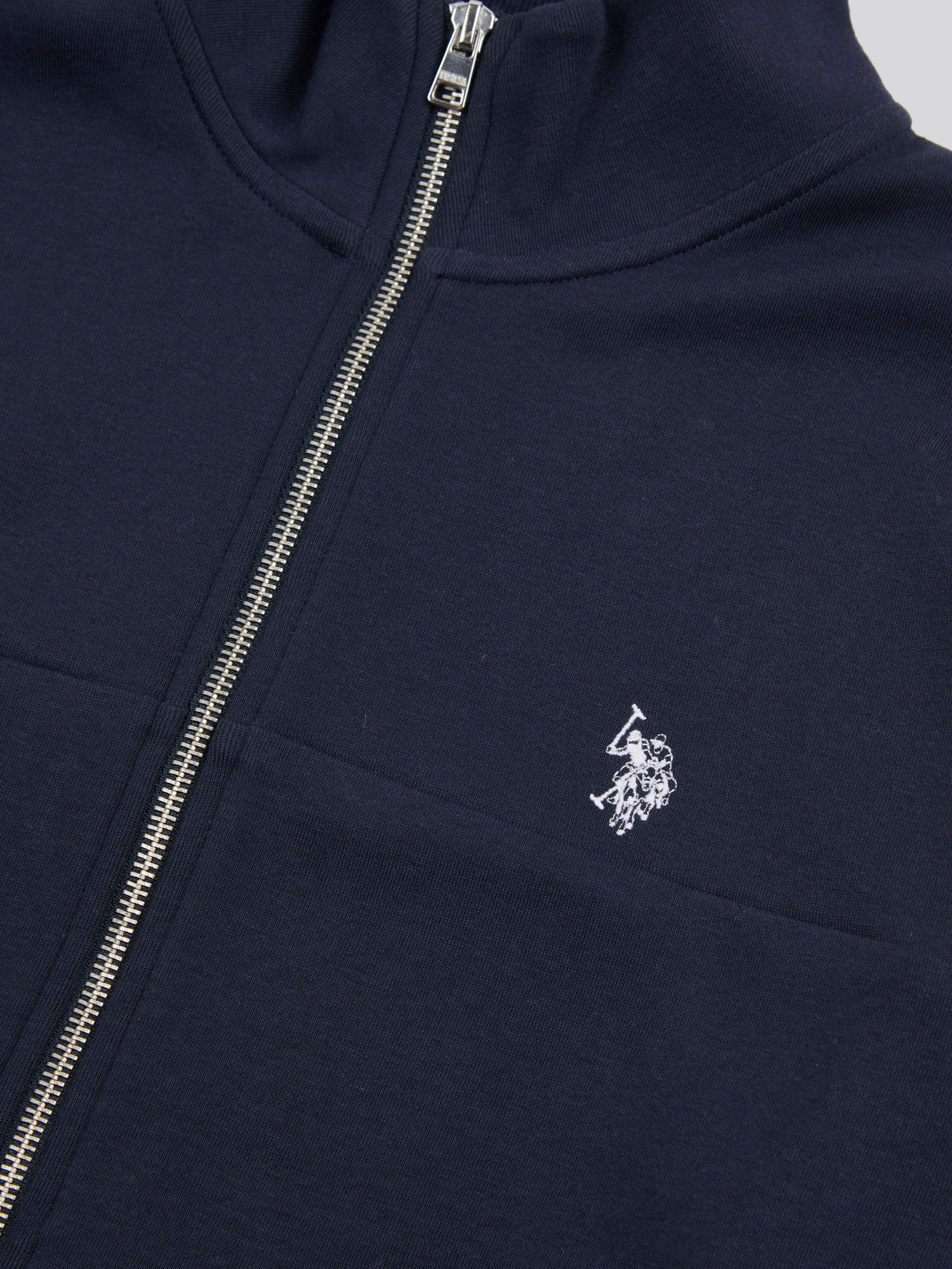Mens Luxe Double Horsemen Zip Through Funnel Sweatshirt Dark Sapphire Navy / White DHM