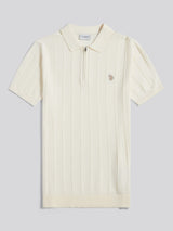 Mens Zip Knit  Polo Shirt Whisper White