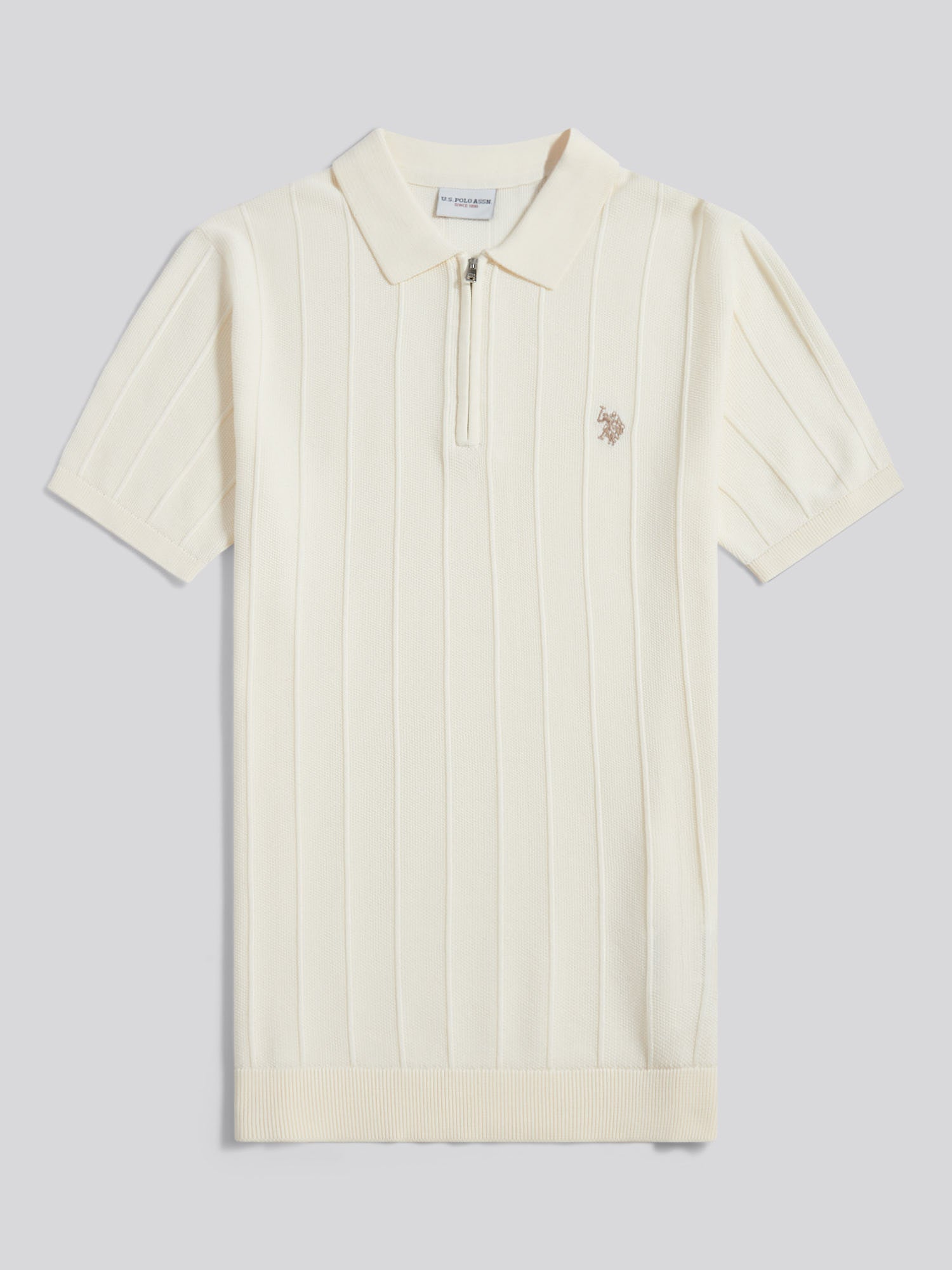 Mens Zip Knit  Polo Shirt Whisper White