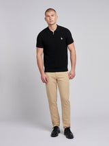 Mens Zip Knit  Polo Shirt Black Bright White DHM