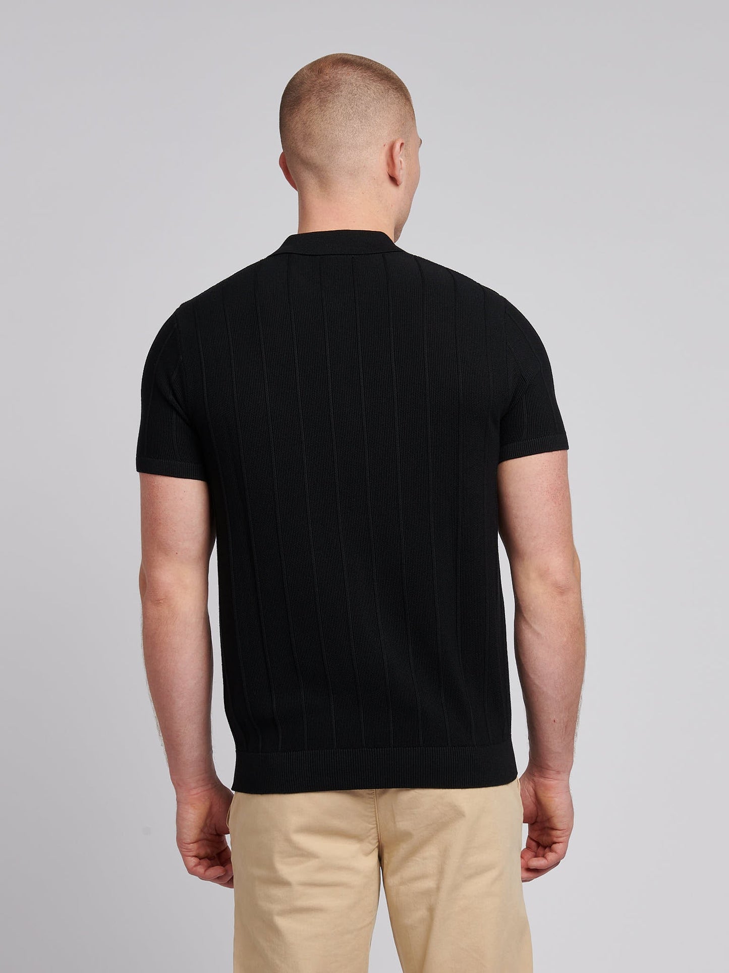 Mens Zip Knit  Polo Shirt Black Bright White DHM