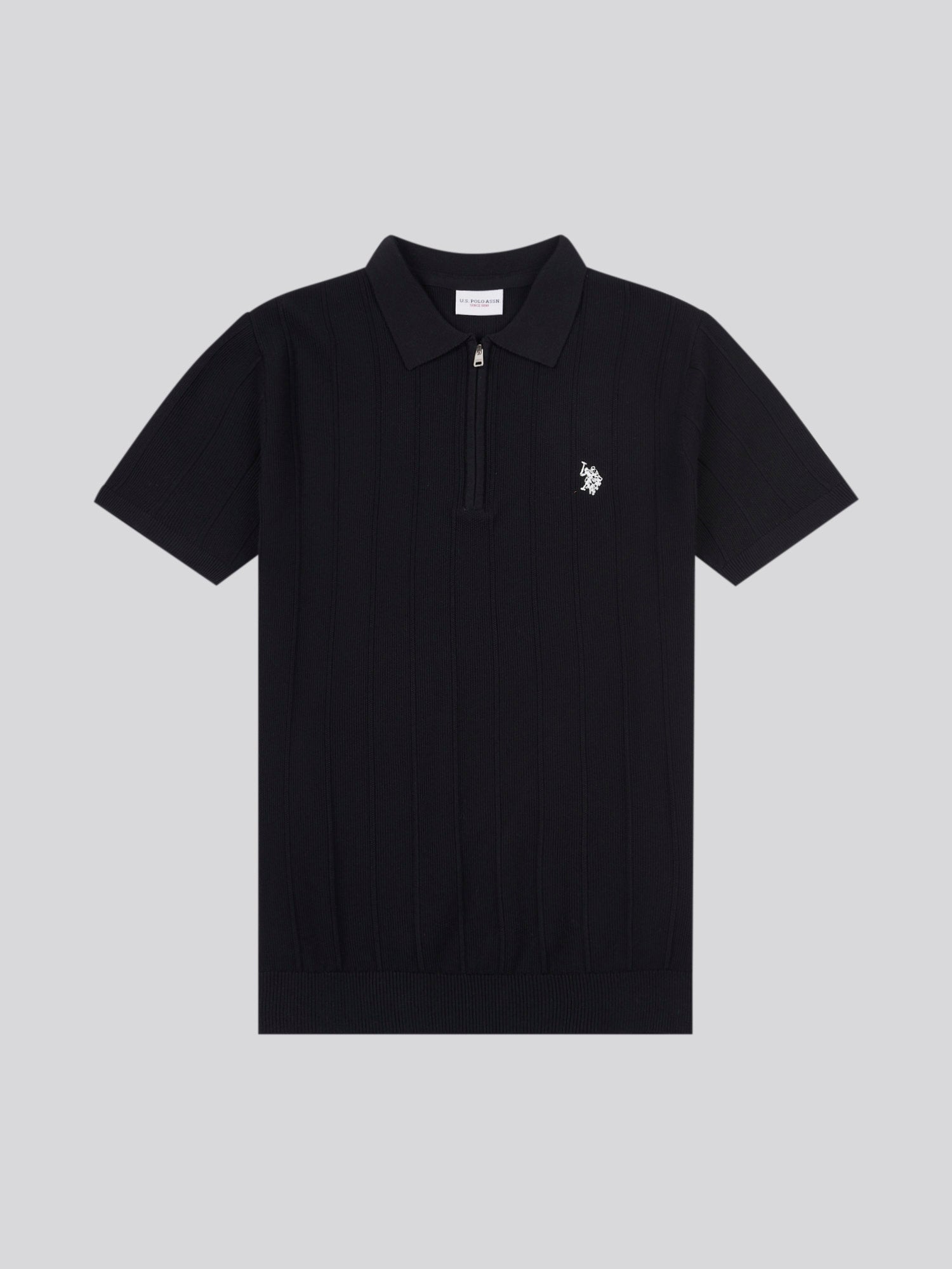 Mens Zip Knit  Polo Shirt Black Bright White DHM