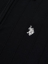 Mens Zip Knit  Polo Shirt Black Bright White DHM