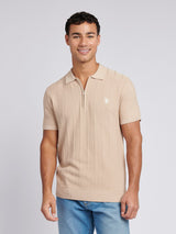 Mens Zip Knit  Polo Shirt Doeskin