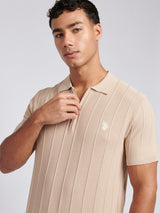 Mens Zip Knit  Polo Shirt Doeskin