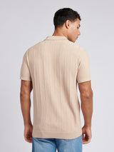 Mens Zip Knit  Polo Shirt Doeskin