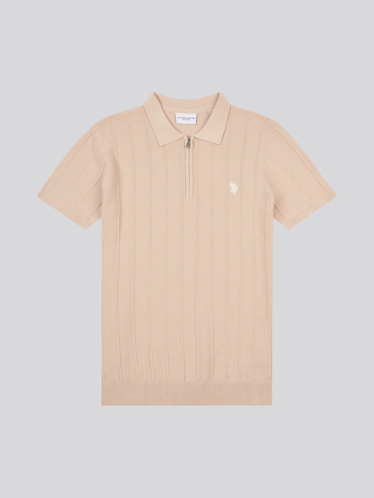 Mens Zip Knit  Polo Shirt Doeskin