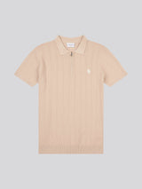 Mens Zip Knit  Polo Shirt Doeskin