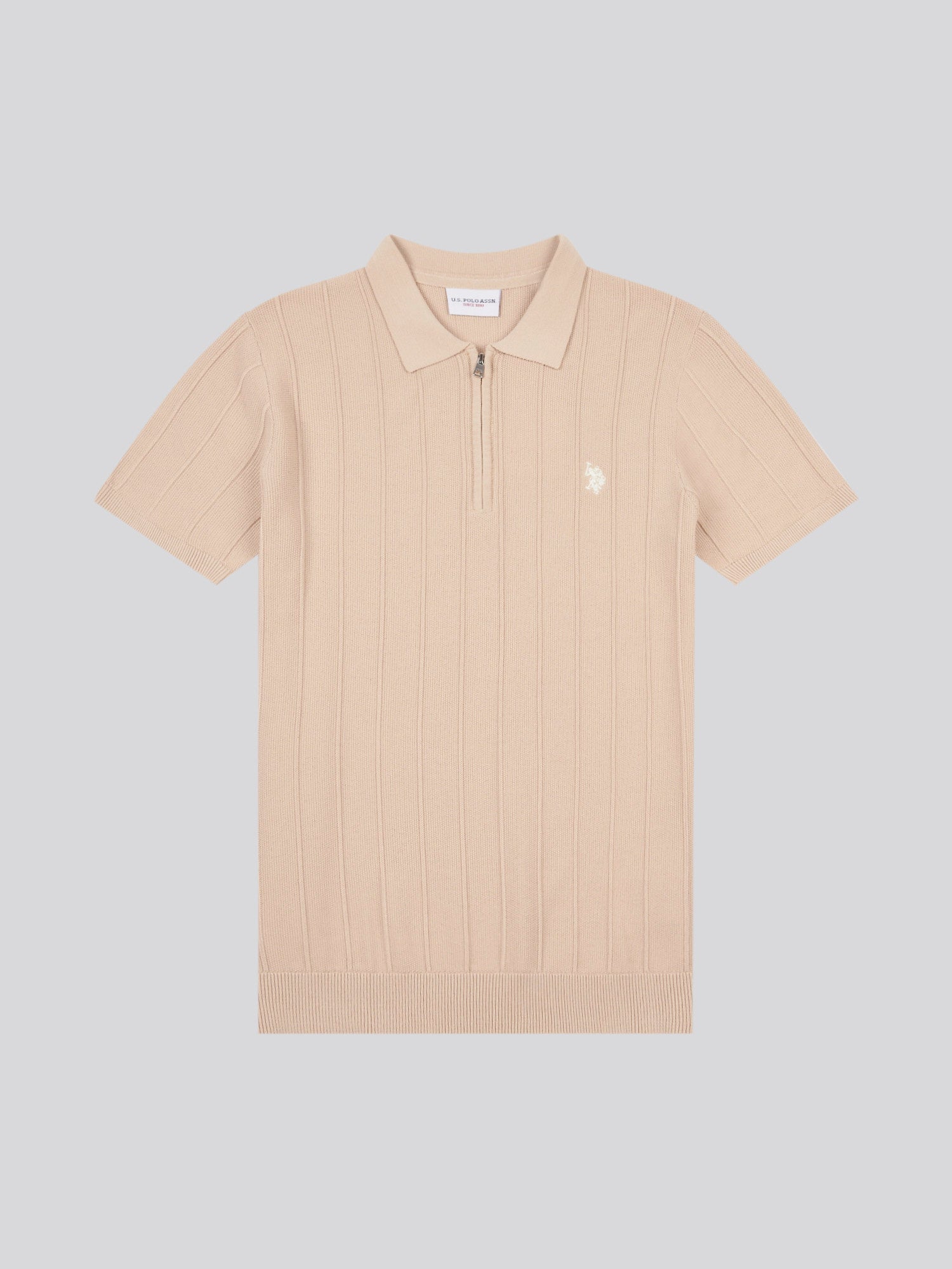Mens Zip Knit  Polo Shirt Doeskin