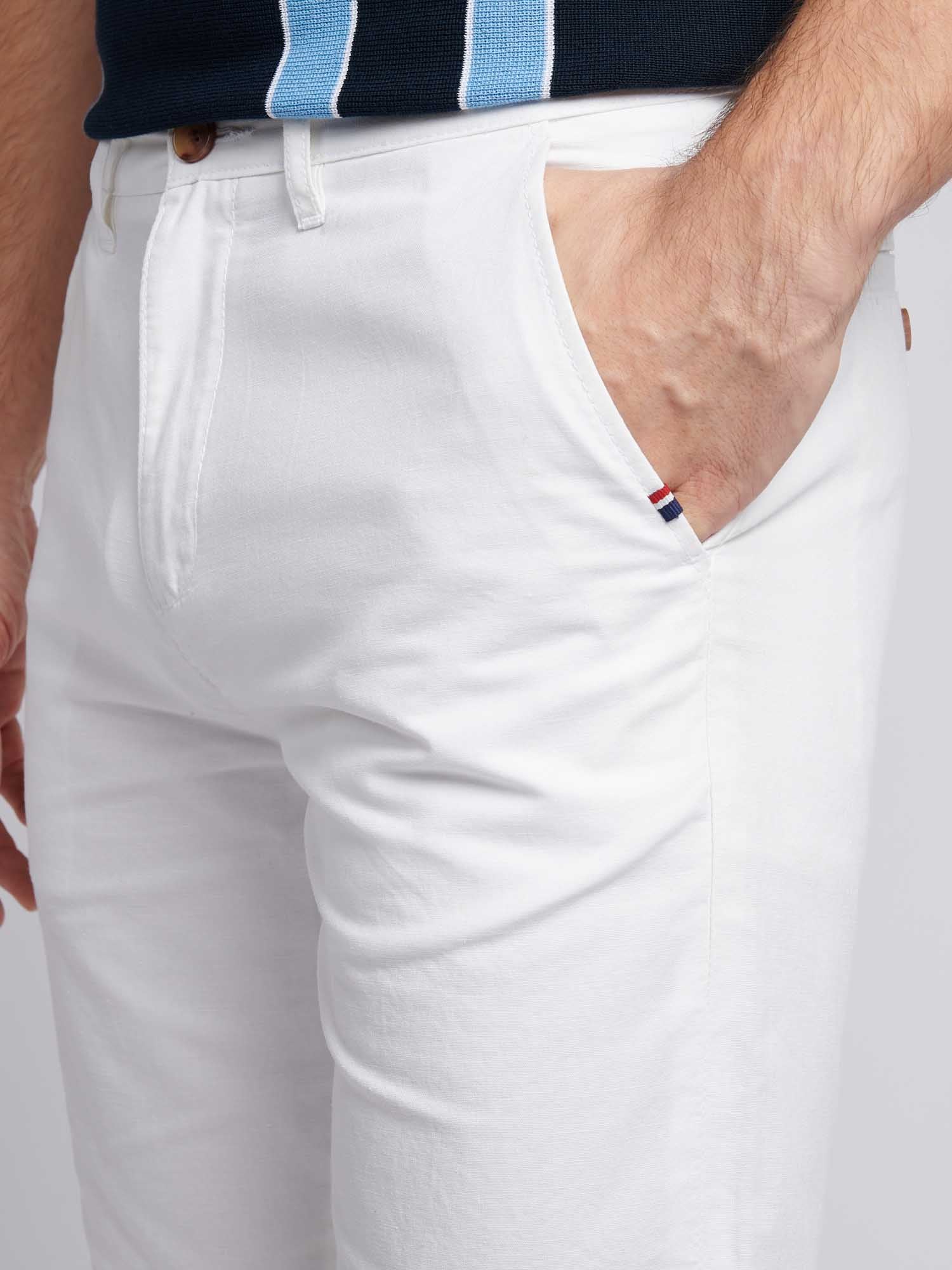 Mens Linen Blend Chino Shorts in Bright White