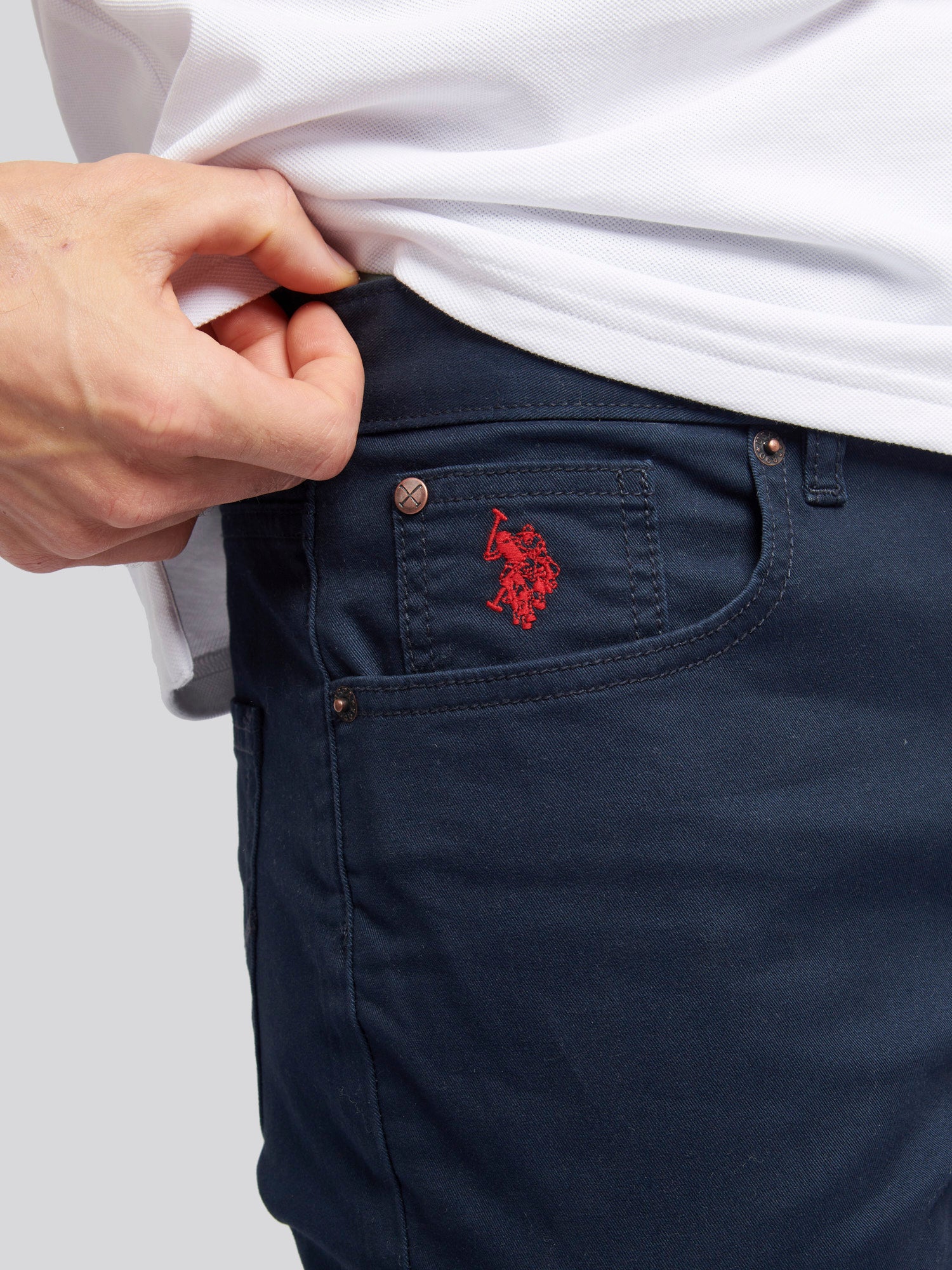 Mens Core 5 Pocket Trouser Dark Sapphire Navy / Haute Red DHM