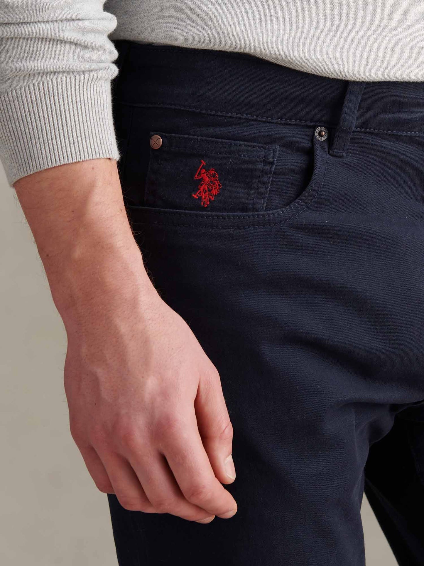 Mens Core 5 Pocket Trouser Dark Sapphire Navy / Haute Red DHM