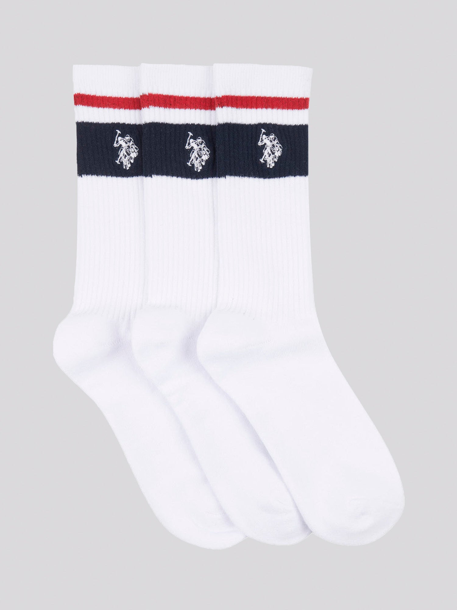 Mens 3 Pack Brand Stripe Socks Bright White