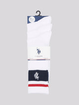 Mens 3 Pack Brand Stripe Socks Bright White