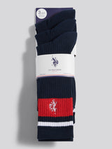 Mens 3 Pack Brand Stripe Socks Dark Sapphire Navy