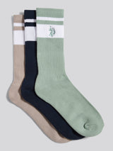 Mens 3 Pack Fashion Brand Stripe Sports Socks Dark Sapphire Navy