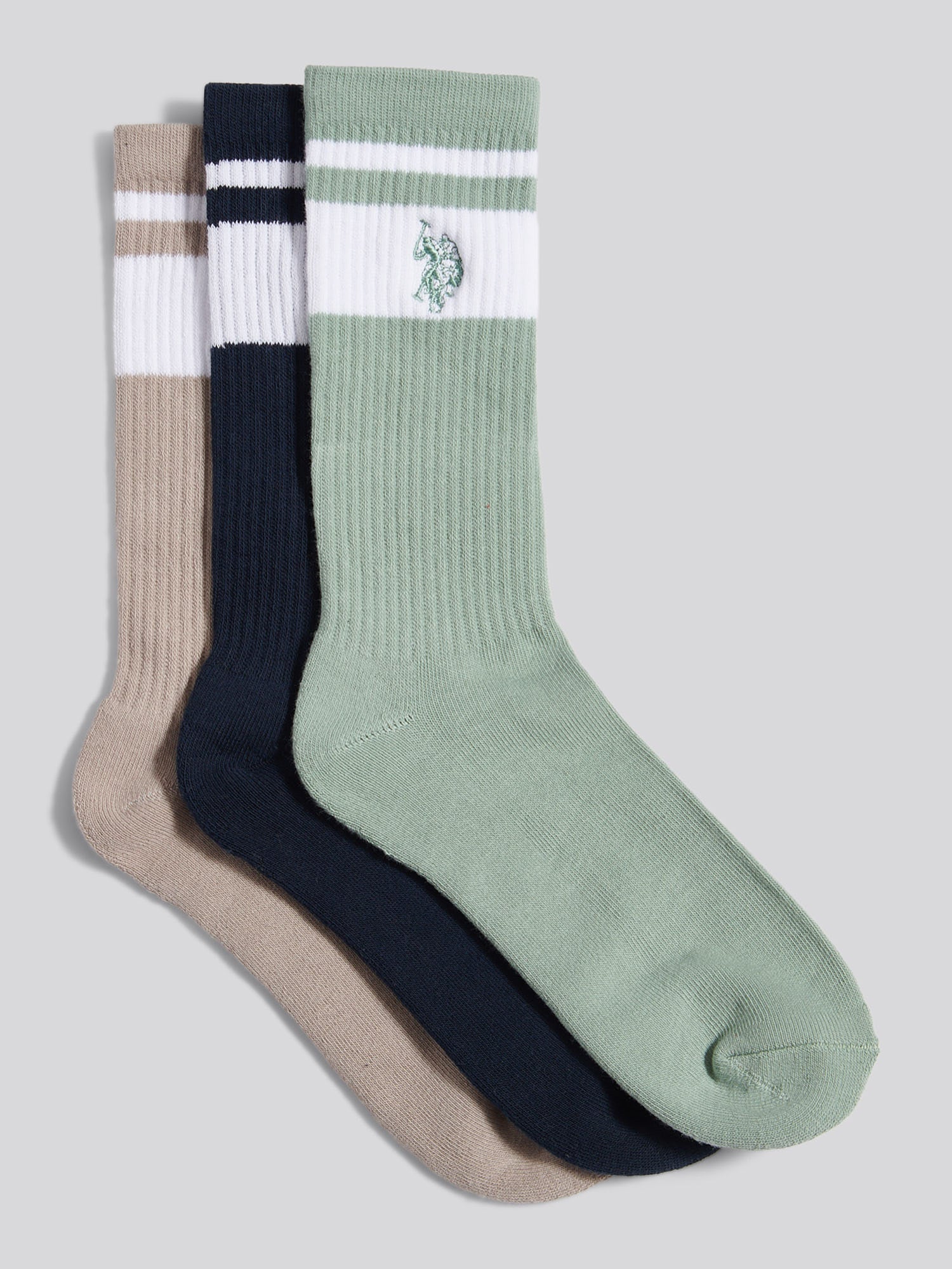 Mens 3 Pack Fashion Brand Stripe Sports Socks Dark Sapphire Navy