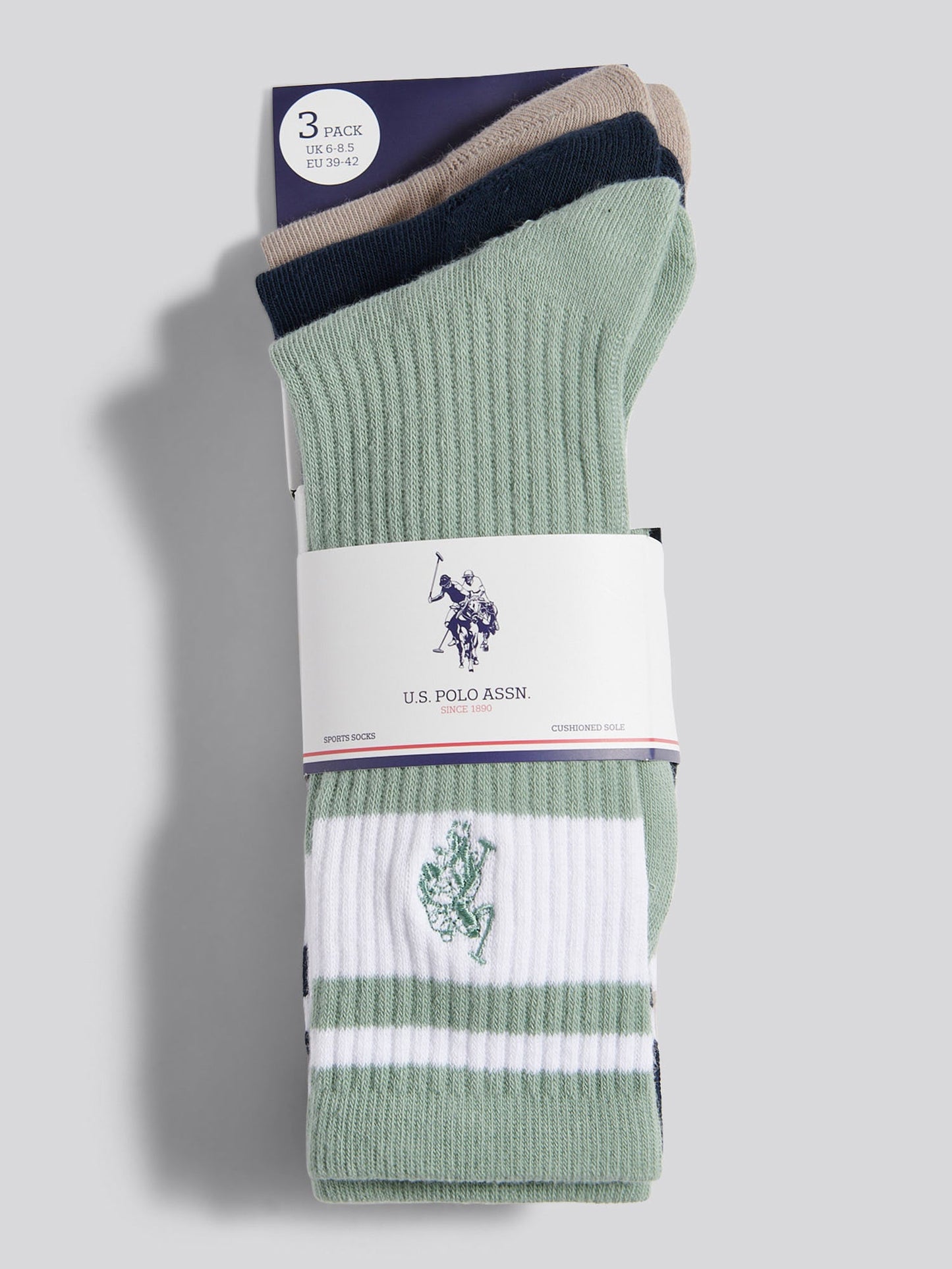 Mens 3 Pack Fashion Brand Stripe Sports Socks Dark Sapphire Navy