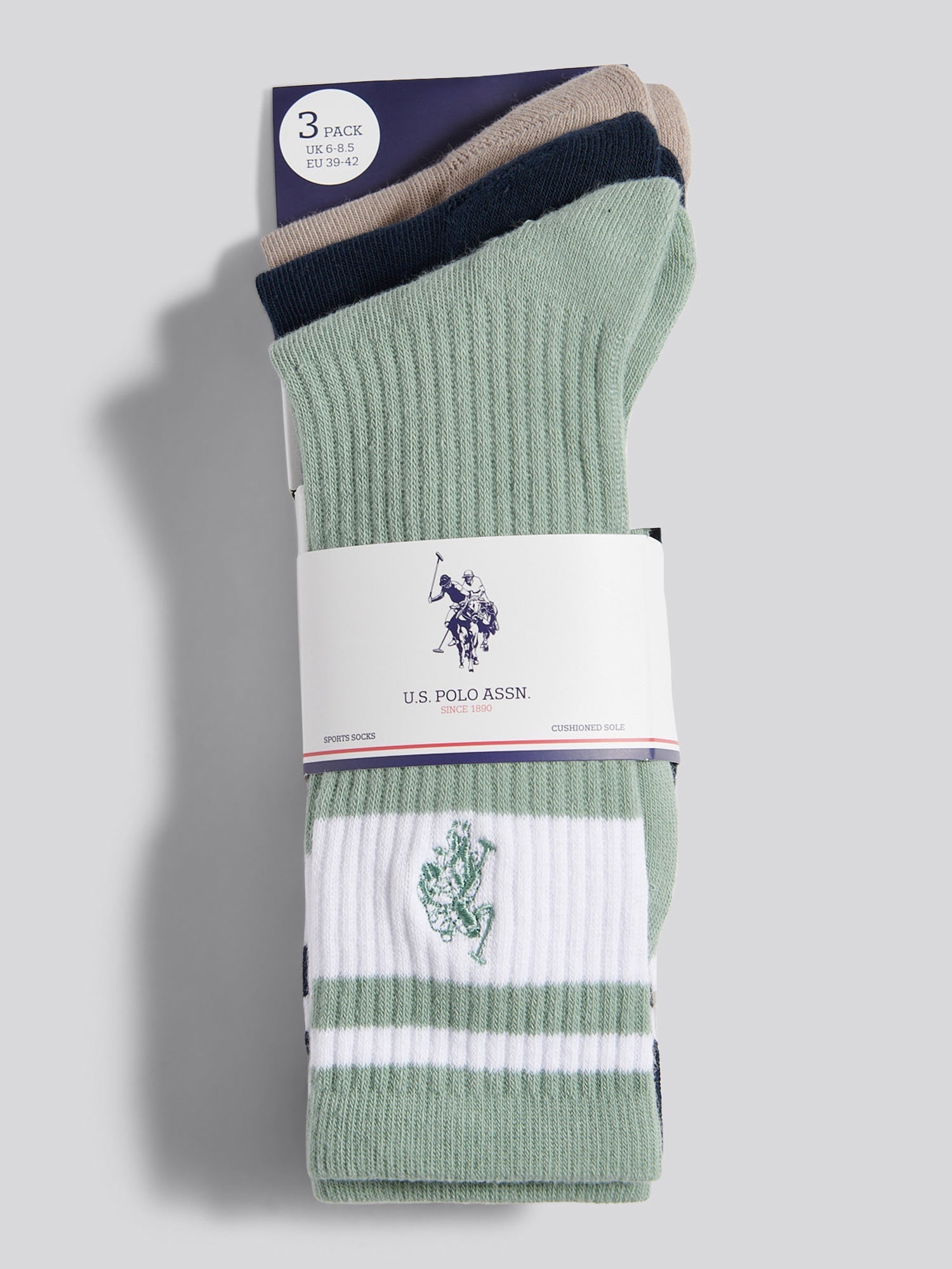 Mens 3 Pack Fashion Brand Stripe Sports Socks Dark Sapphire Navy
