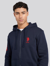 Mens Classic Fit Player 3 Zip Hoodie in Dark Sapphire Navy / Haute Red DHM