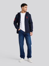 Mens Classic Fit Player 3 Zip Hoodie in Dark Sapphire Navy / Haute Red DHM