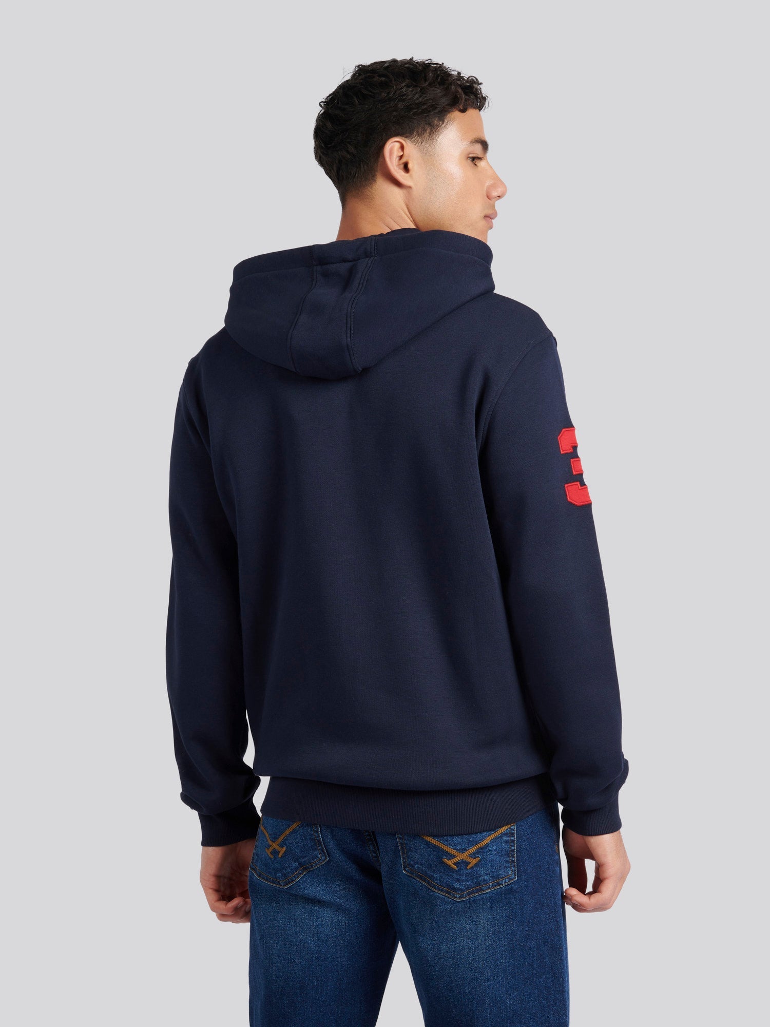 Mens Classic Fit Player 3 Zip Hoodie in Dark Sapphire Navy / Haute Red DHM