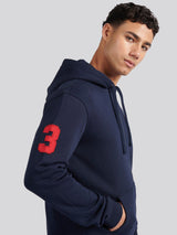 Mens Classic Fit Player 3 Zip Hoodie in Dark Sapphire Navy / Haute Red DHM