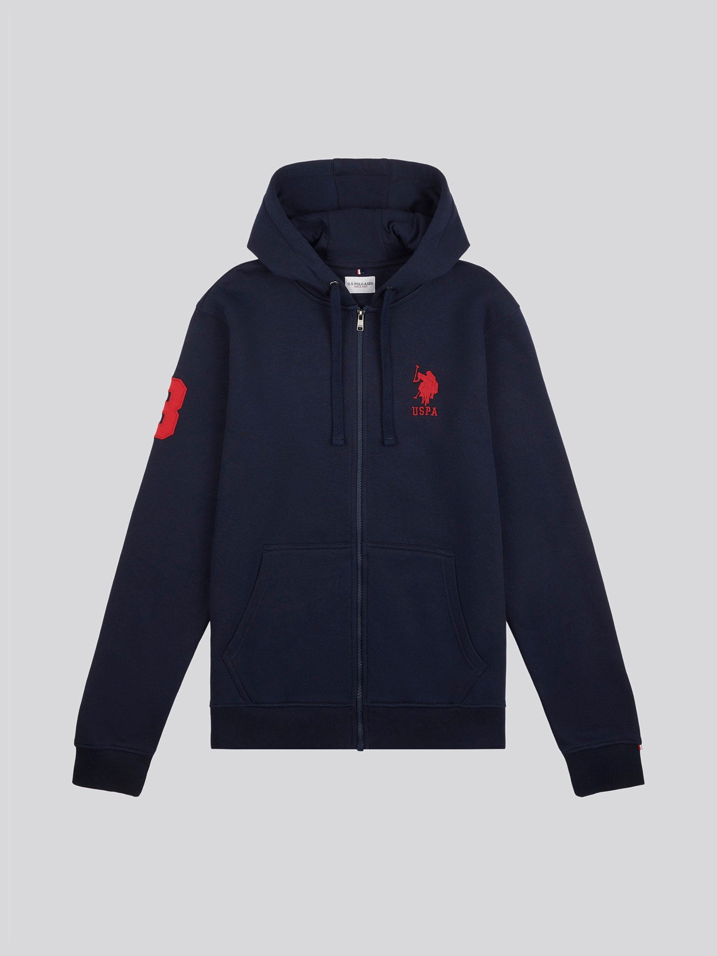 Mens Classic Fit Player 3 Zip Hoodie in Dark Sapphire Navy / Haute Red DHM