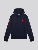 Mens Classic Fit Player 3 Zip Hoodie in Dark Sapphire Navy / Haute Red DHM