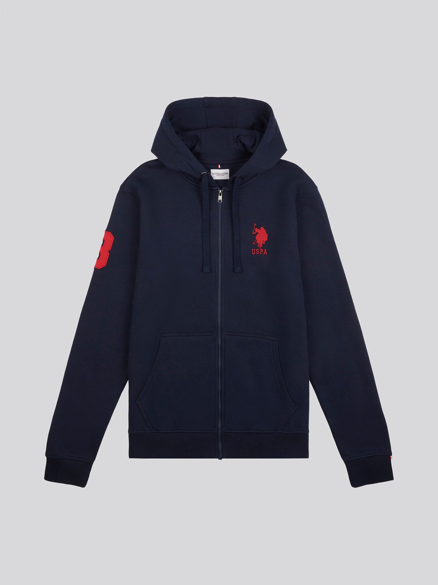 Mens Classic Fit Player 3 Zip Hoodie in Dark Sapphire Navy / Haute Red DHM