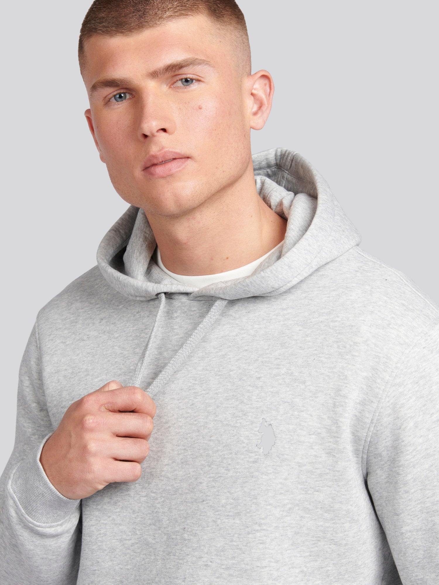 Mens Double Horsemen Hoodie in Mid Grey Marl