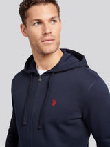 Mens Double Horsemen Zip Hoodie in Dark Sapphire Navy / Haute Red DHM