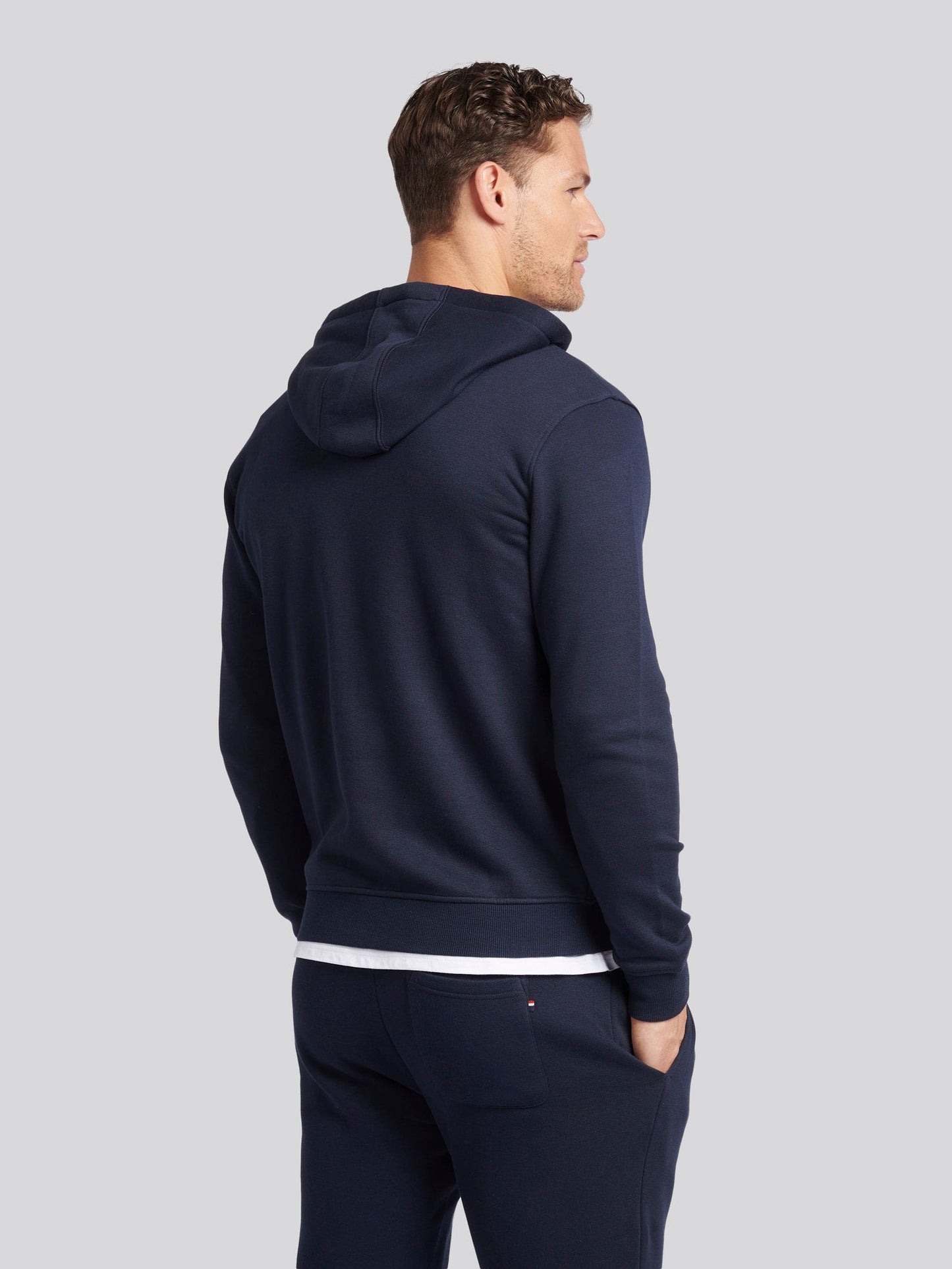 Mens Double Horsemen Zip Hoodie in Dark Sapphire Navy / Haute Red DHM