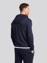 Mens Double Horsemen Zip Hoodie in Dark Sapphire Navy / Haute Red DHM