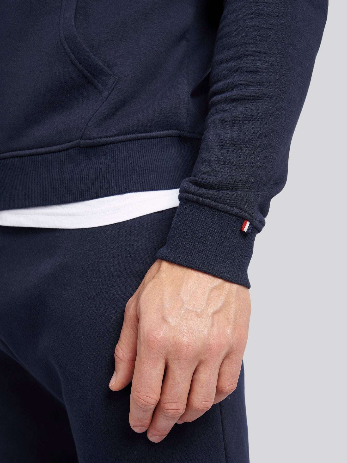 Mens Double Horsemen Zip Hoodie in Dark Sapphire Navy / Haute Red DHM