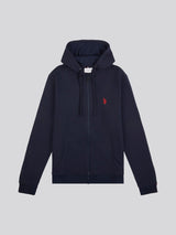 Mens Double Horsemen Zip Hoodie in Dark Sapphire Navy / Haute Red DHM