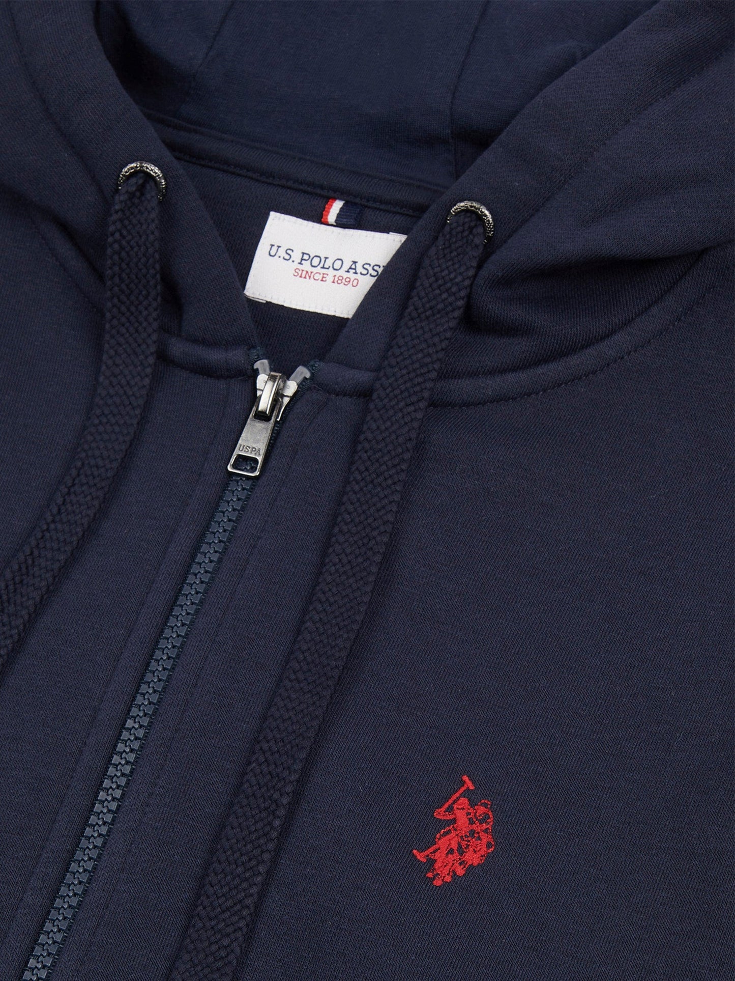 Mens Double Horsemen Zip Hoodie in Dark Sapphire Navy / Haute Red DHM