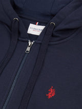 Mens Double Horsemen Zip Hoodie in Dark Sapphire Navy / Haute Red DHM