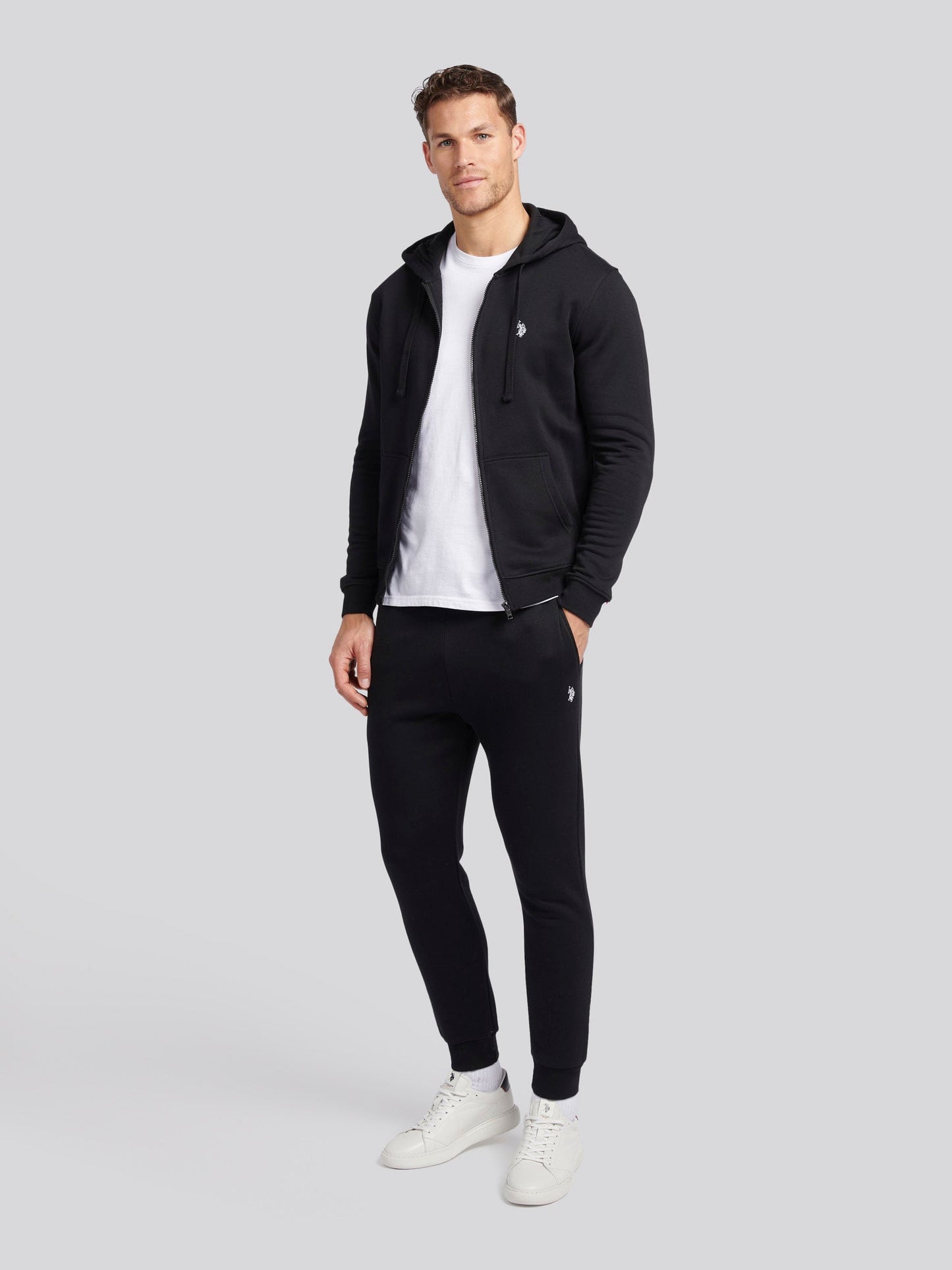 Mens Double Horsemen Zip Hoodie in Black Bright White DHM