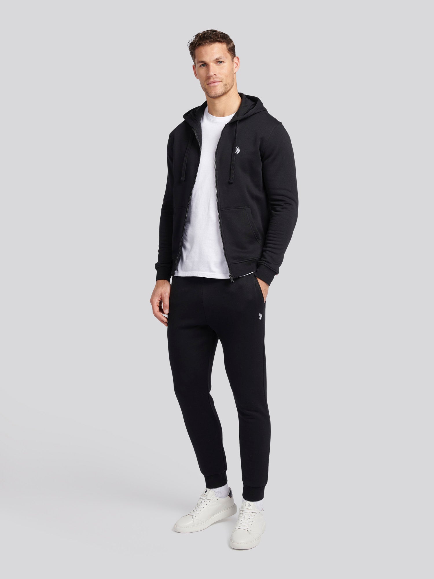 Mens Double Horsemen Zip Hoodie in Black Bright White DHM