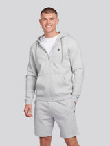 Mens Double Horsemen Zip Hoodie in Mid Grey Marl