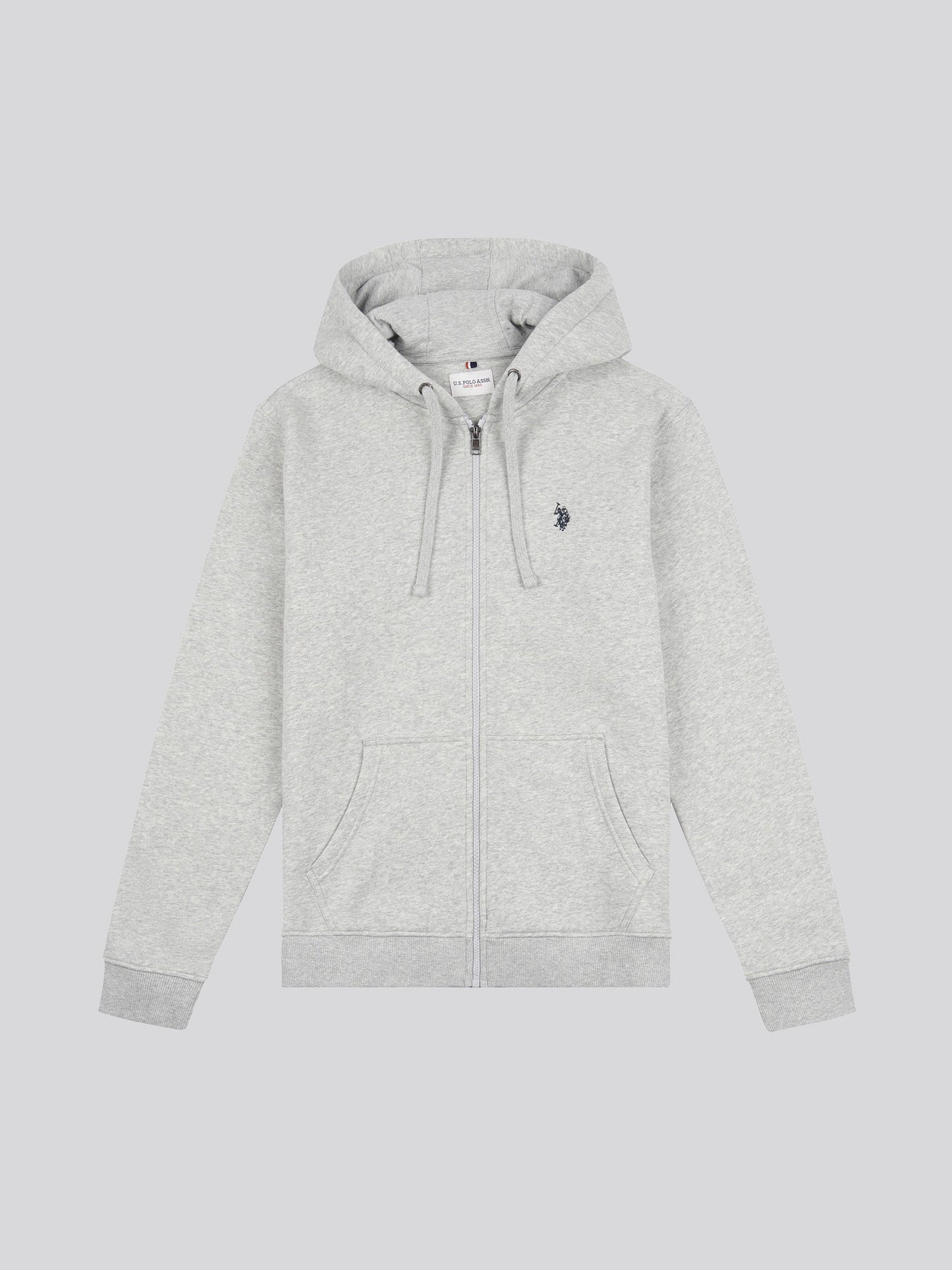Mens Double Horsemen Zip Hoodie in Mid Grey Marl