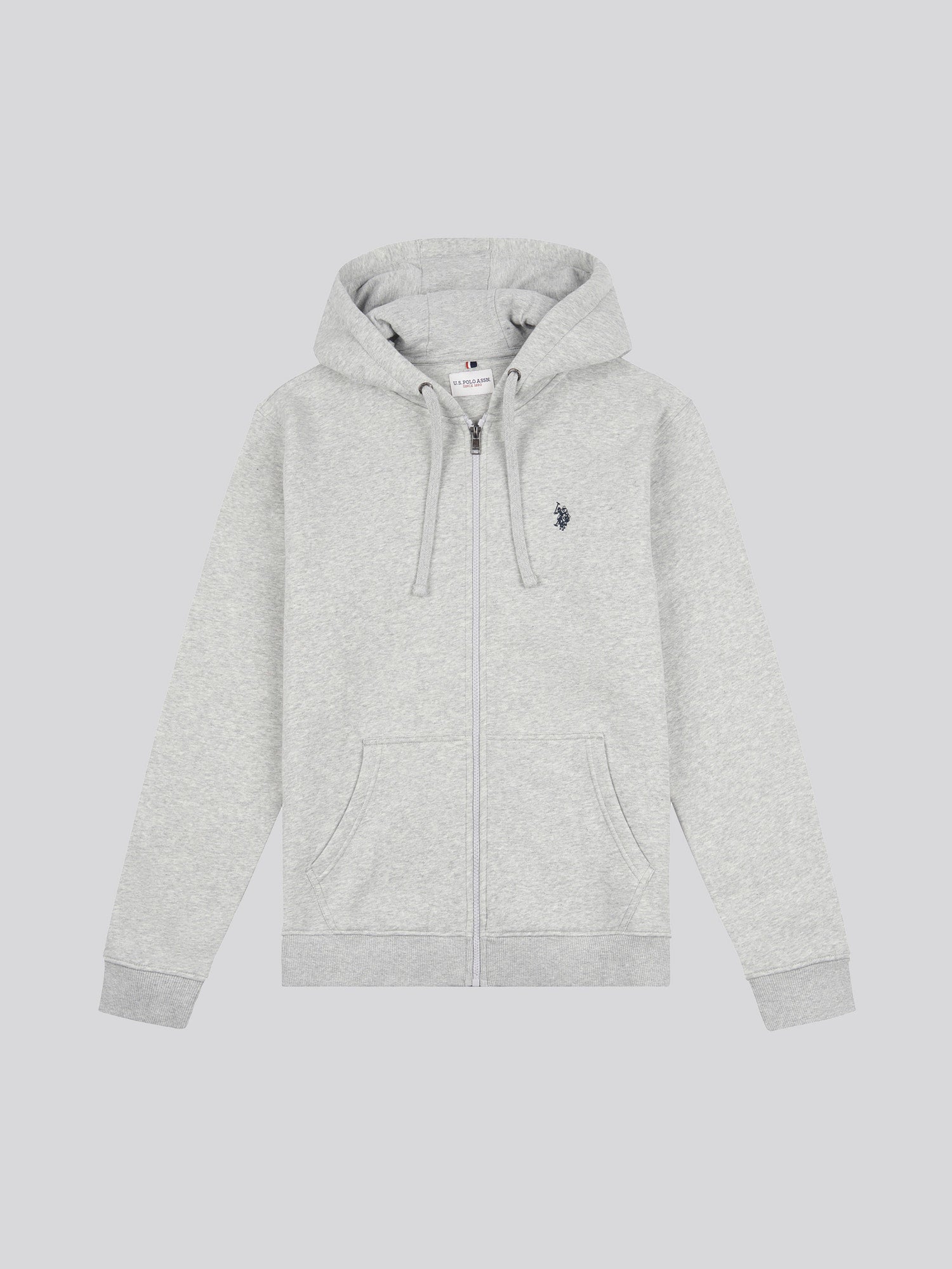 Mens Double Horsemen Zip Hoodie in Mid Grey Marl