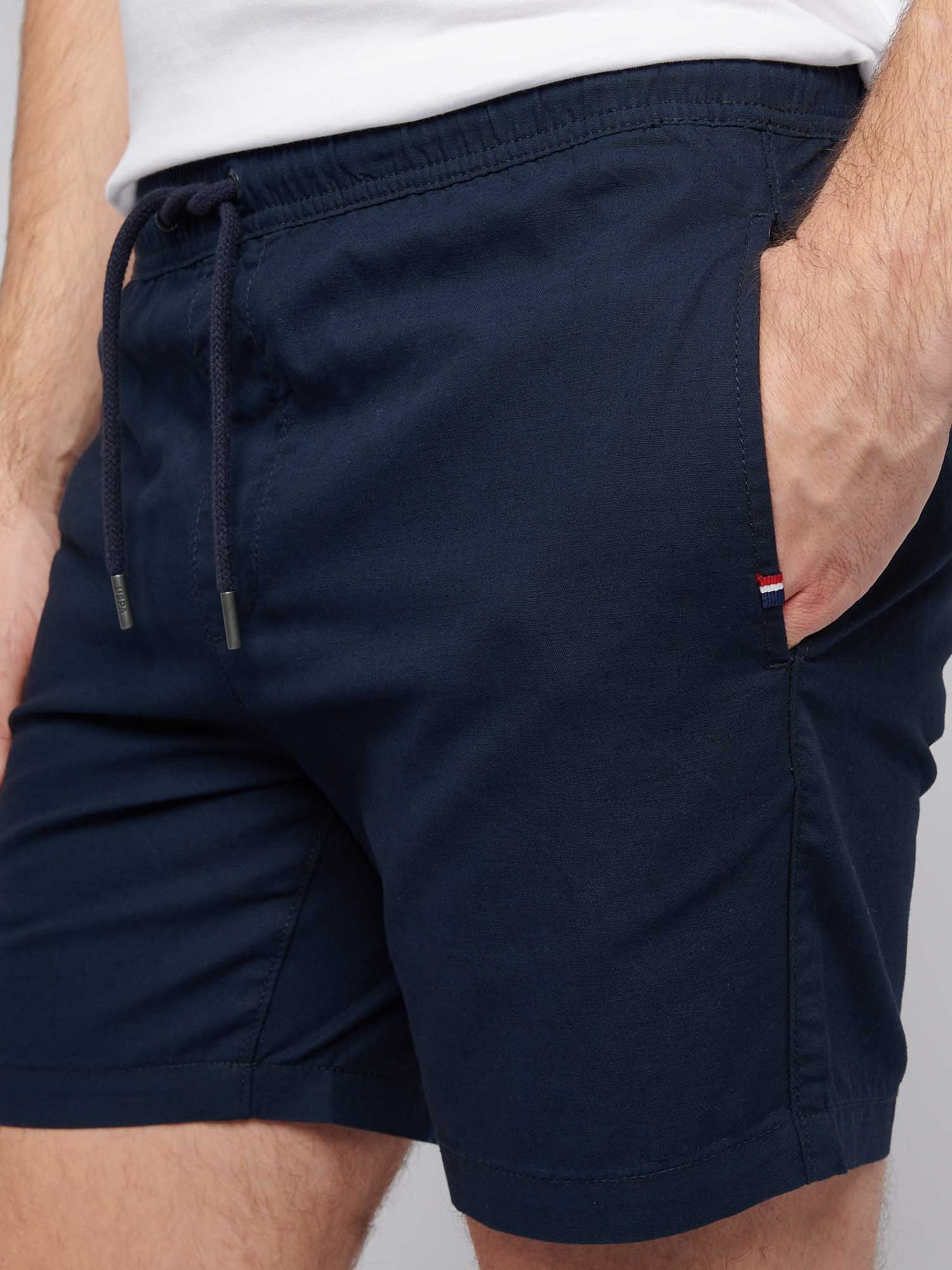 Mens Linen Blend Deck Shorts Dark Sapphire Navy / Haute Red DHM