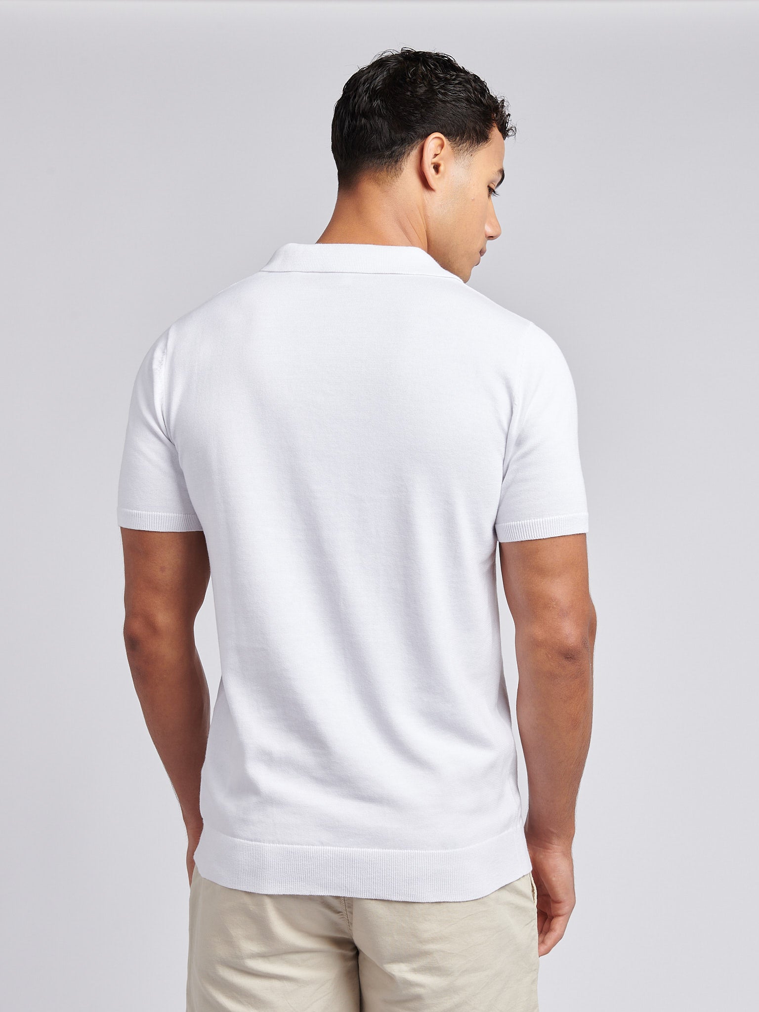 Mens Combed Cotton Revere Polo Shirt in Bright White / Multicolour DHM